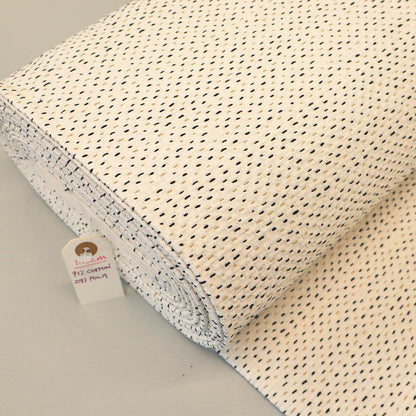 Cotton and Polyester Mix Jacquard - Kantha Stitch - White