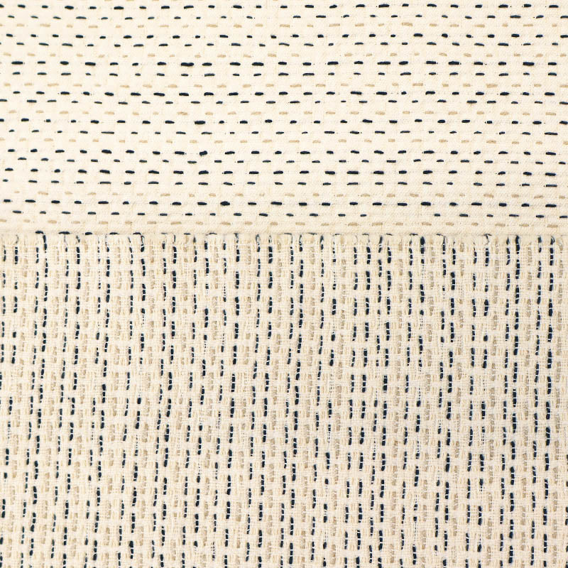 Cotton and Polyester Mix Jacquard - Kantha Stitch - White