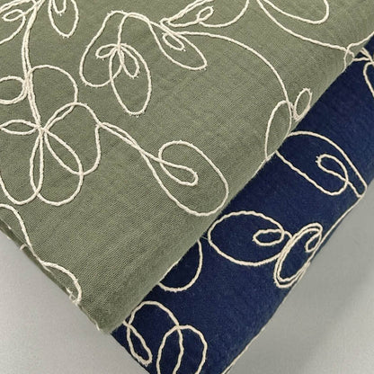 Cotton Double Gauze - Couch Stitch Embroidery - Green