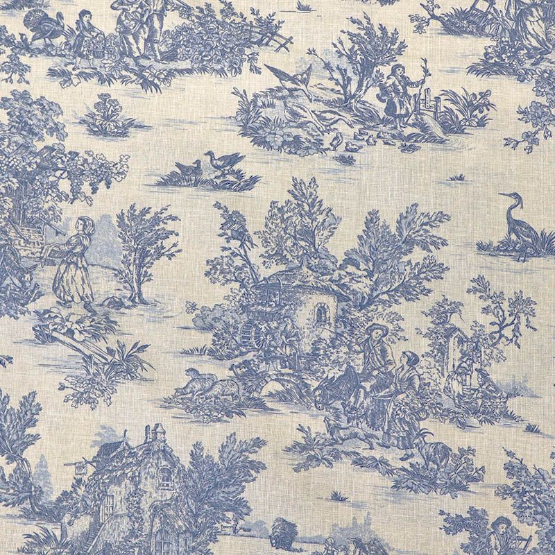 100% Cotton Toile de Jouy Fabric - Cream and Blue