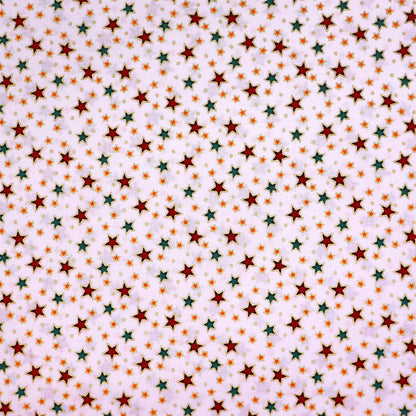 100% Cotton White Christmas Fabric - Gold metallic outlined Red and Green Stars