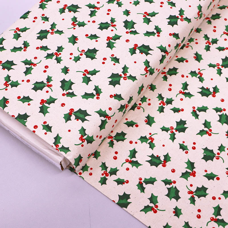 Cream Christmas Craft Cotton - Holly Sprig