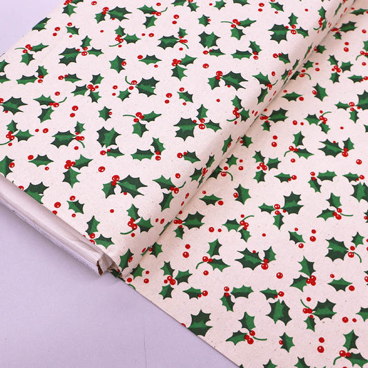 Cream Christmas Craft Cotton - Holly Sprig