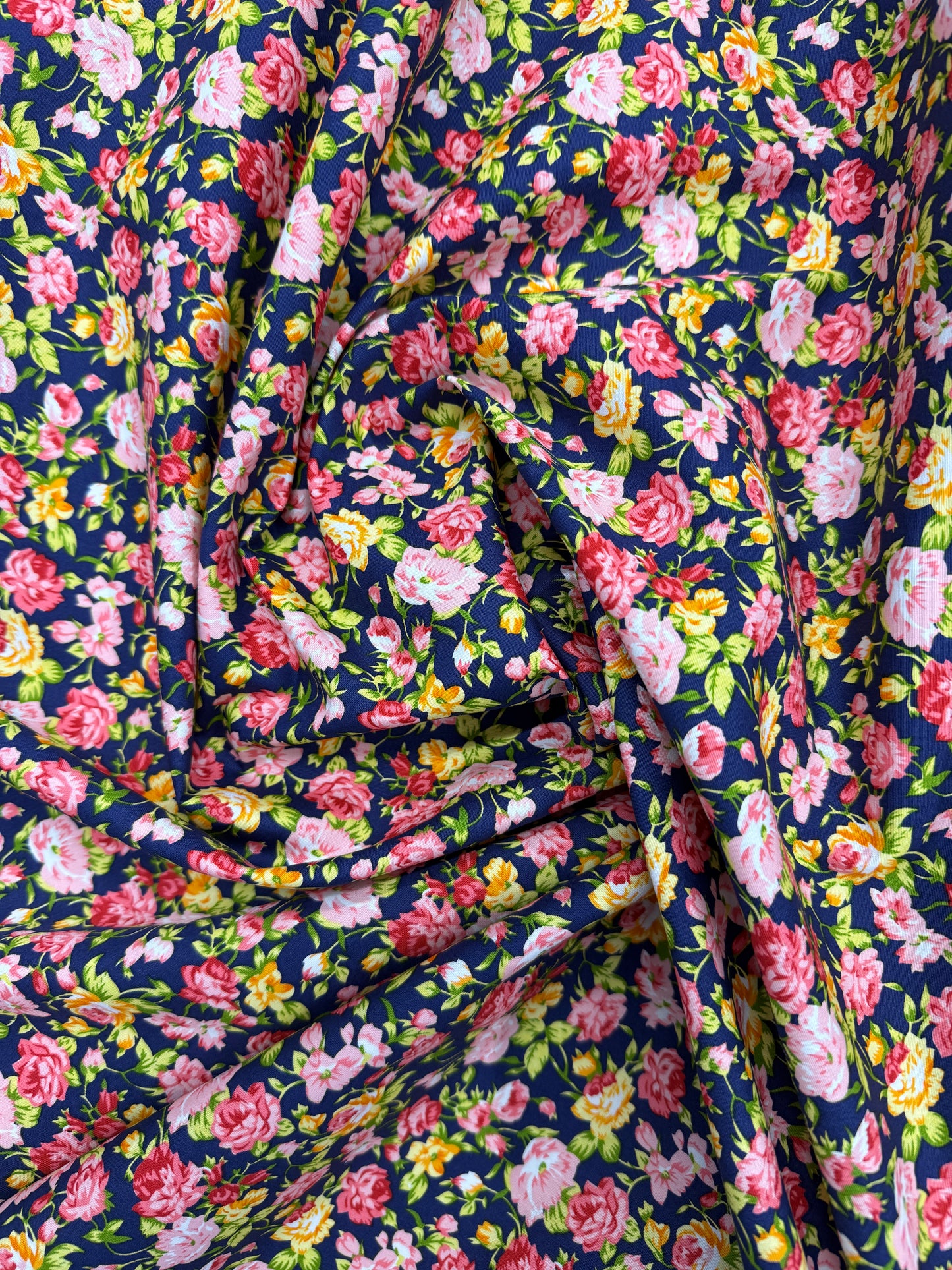 Cotton Poplin - Navy and Orange - Flower Bomb