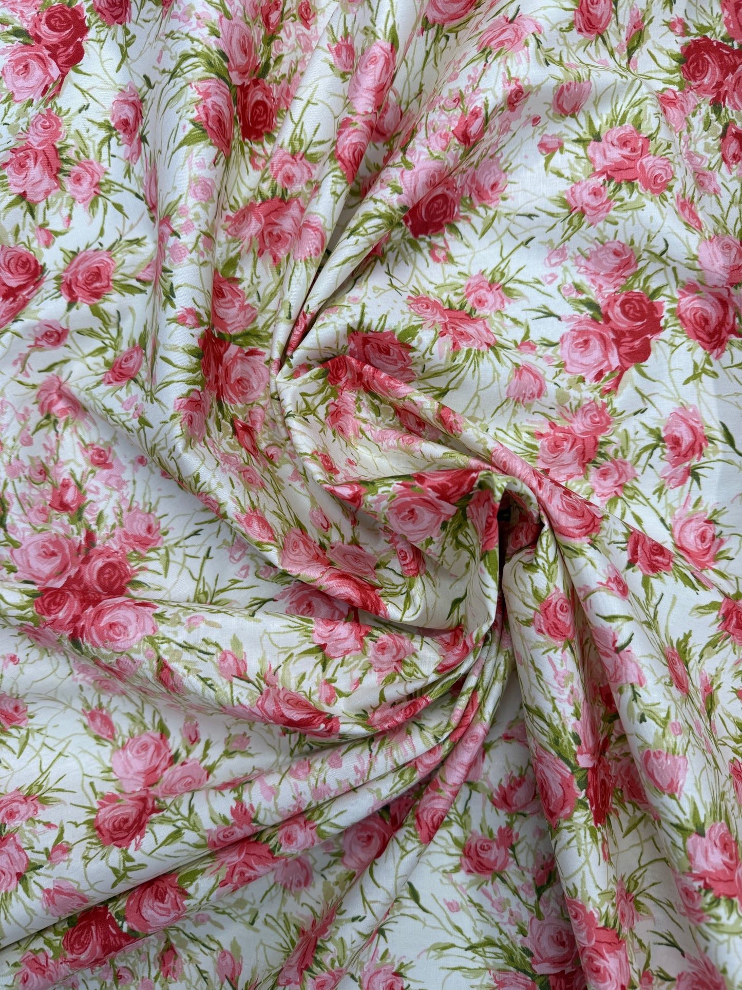 Cotton Poplin - Cream and Pink - Gothic Rose