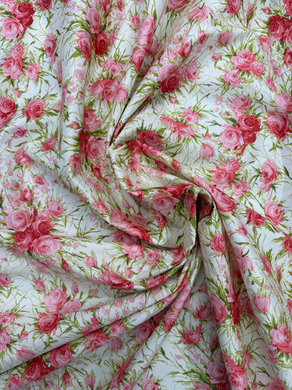 Cotton Poplin - Cream and Pink - Gothic Rose