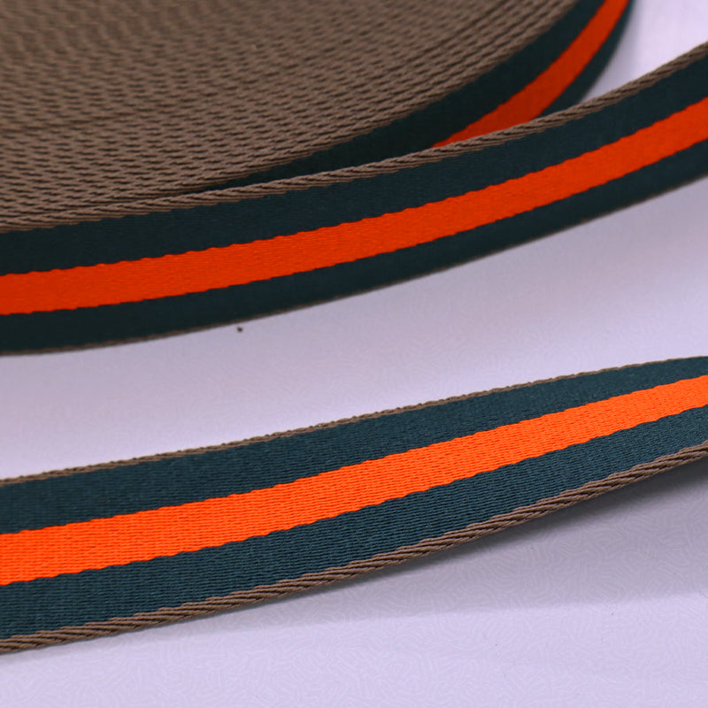 Dark Green and Orange Striped Webbing | Fabrics Galore