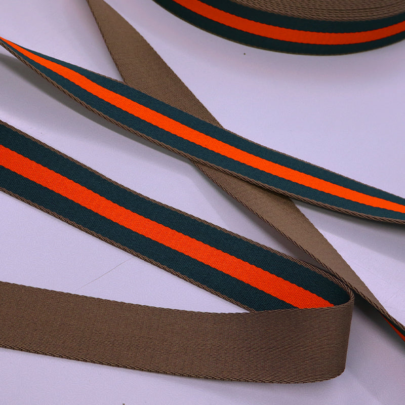 Dark Green and Orange Striped Webbing | Fabrics Galore