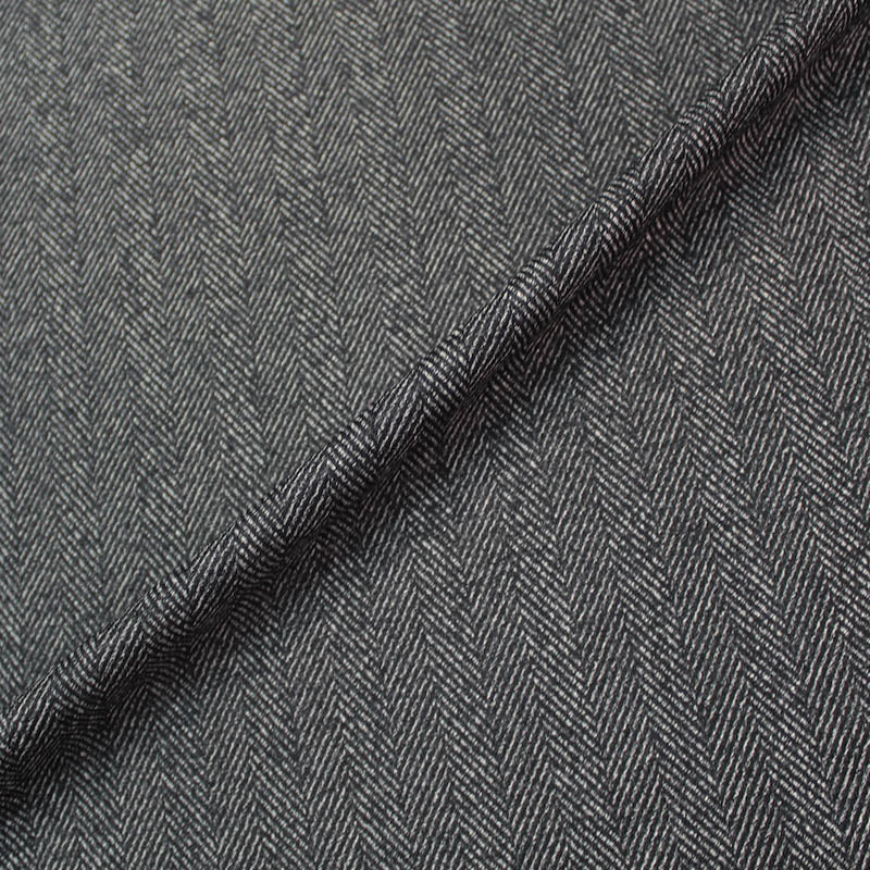 Deadstock Black Wool Blend Herringbone Fabric