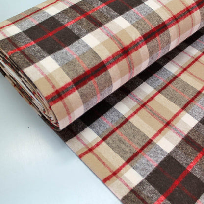 100% Wool  Deadstock  Wool Check Fabric - Camel and Red