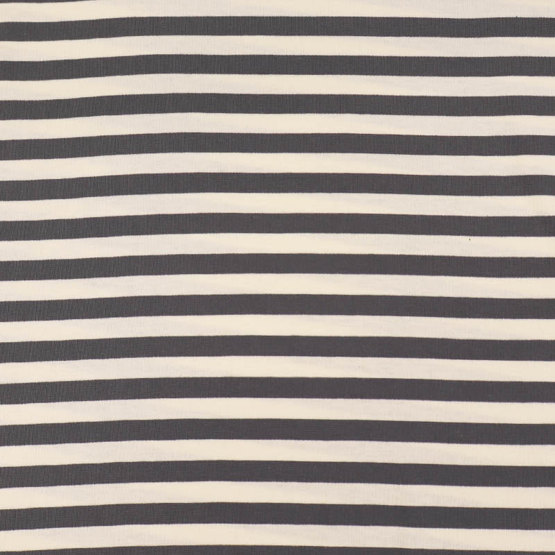 95% Cotton 5% Elastane Deadstock Jersey Fabric - Dark Grey and White Stripe