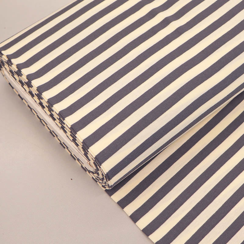 95% Cotton 5% Elastane Deadstock Jersey Fabric - Dark Grey and White Stripe