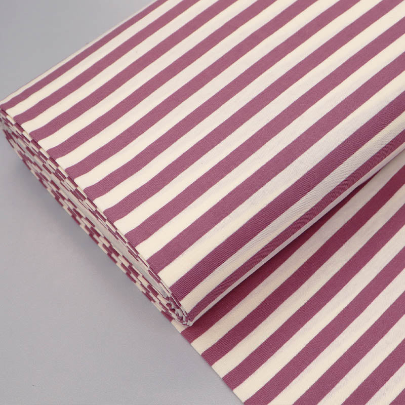 95% Cotton 5% Elastane Deadstock Jersey Fabric -Purple and White Stripe
