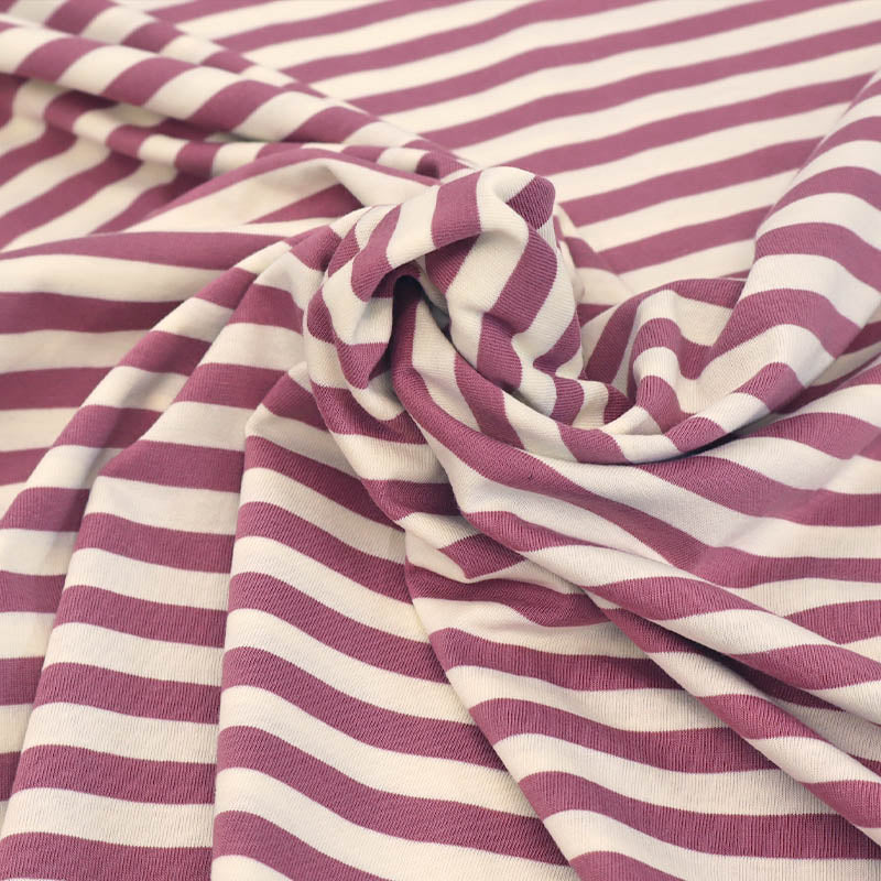 95% Cotton 5% Elastane Deadstock Jersey Fabric -Purple and White Stripe