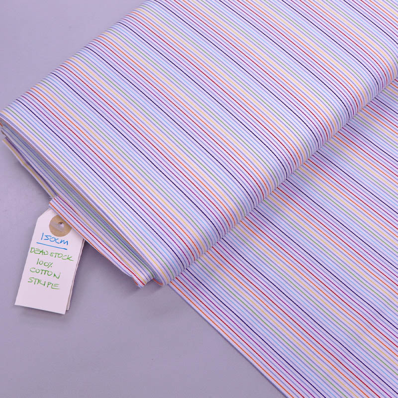 100% Cotton Deadstock Cotton Fabric - Multi Coloured Stripe