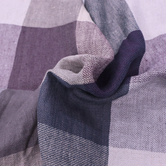 100% Linen Deadstock Dressmaking Linen - Muted Jumbo Purple and Grey Check