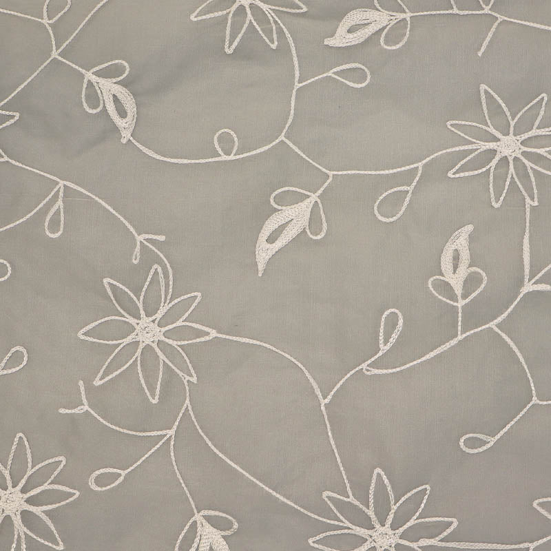 100% Silk Deadstock Fabric - Cream Floral Sheer Silk Organza