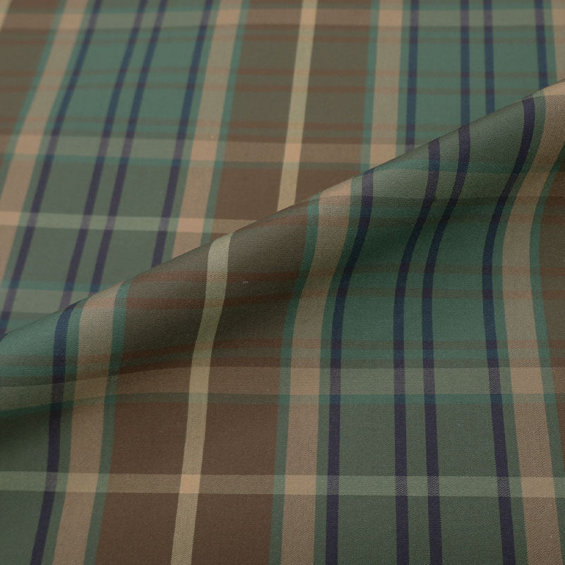 100% Cotton Water Resistant Waxed finish Fabric - Brown and Green Check