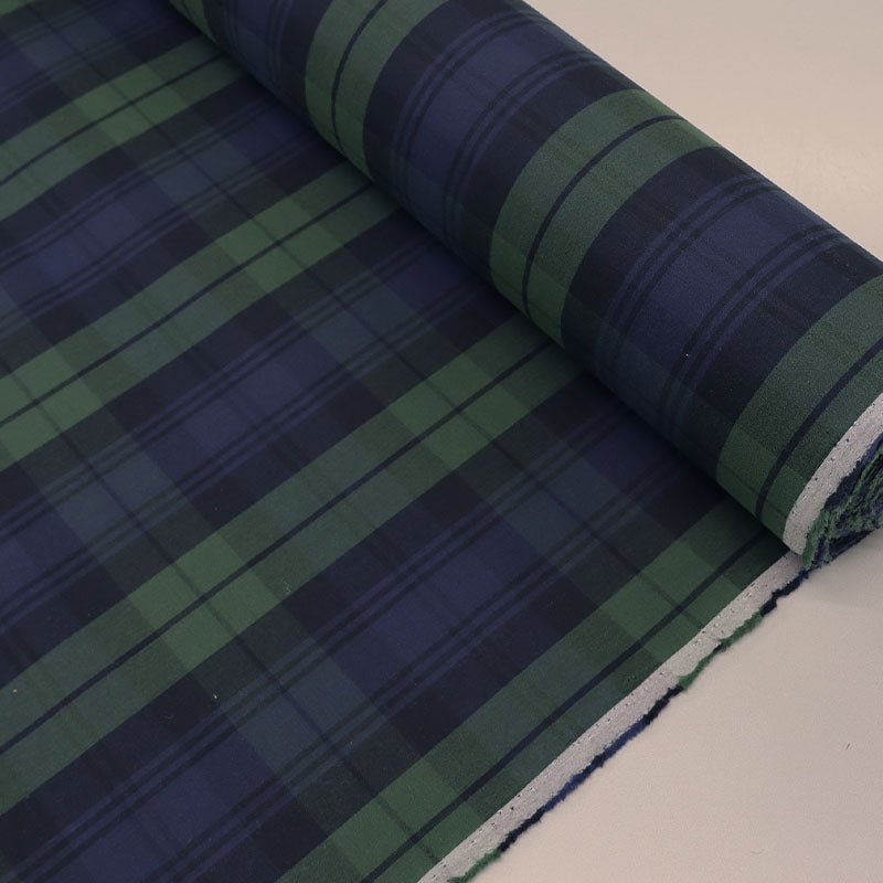 100% Cotton Waxed Water Resistant Fabric - Navy Blue and Green Check