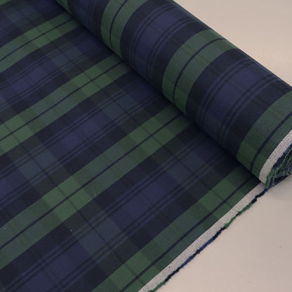 100% Cotton Waxed Water Resistant Fabric - Navy Blue and Green Check