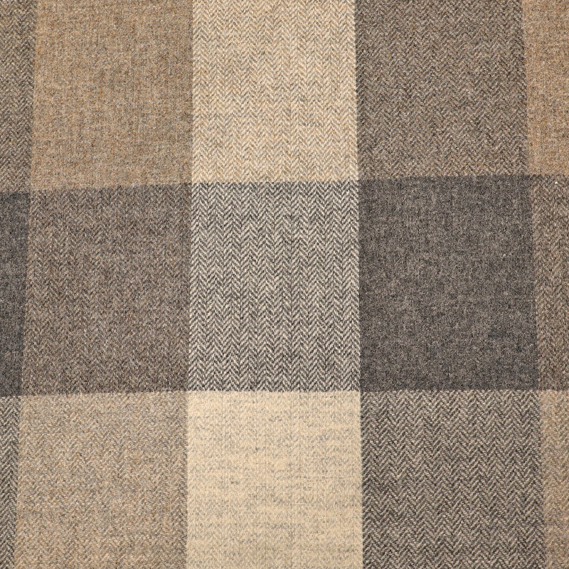 100% Wool Check Fabric - Grey, Beige and Brown