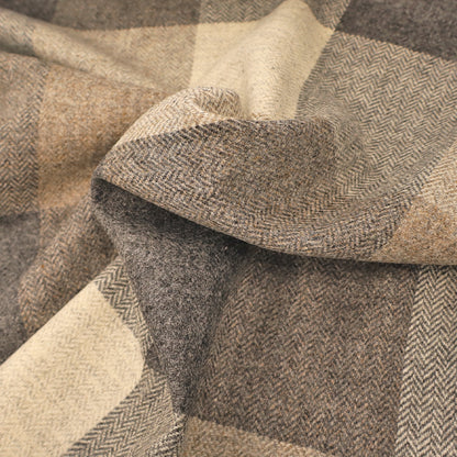 100% Wool Check Fabric - Grey, Beige and Brown