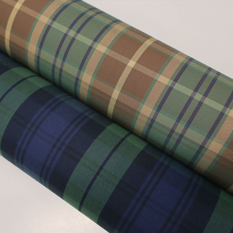 2 100% Cotton Waxed Water Resistant Fabrics - Navy Blue/Green Check and Green/Brown check