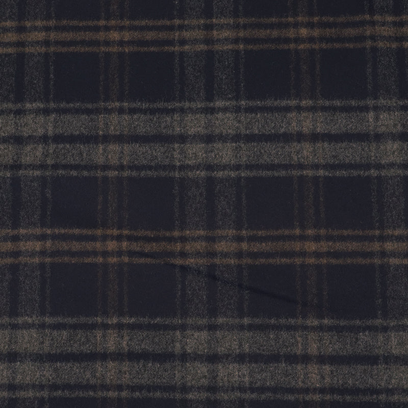 80% Wool 20% Cashmere Wool Cashmere Blend Fabric - Navy, Grey and Brown Check