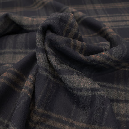 80% Wool 20% Cashmere Wool Cashmere Blend Fabric - Navy, Grey and Brown Check