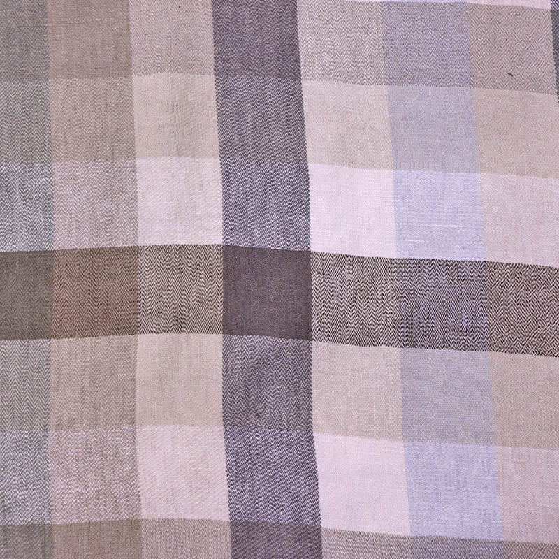 100% Linen Check Linen Dressmaking Fabric featuring a neutral check in beige, brown and grey