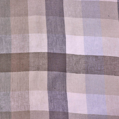 100% Linen Check Linen Dressmaking Fabric featuring a neutral check in beige, brown and grey