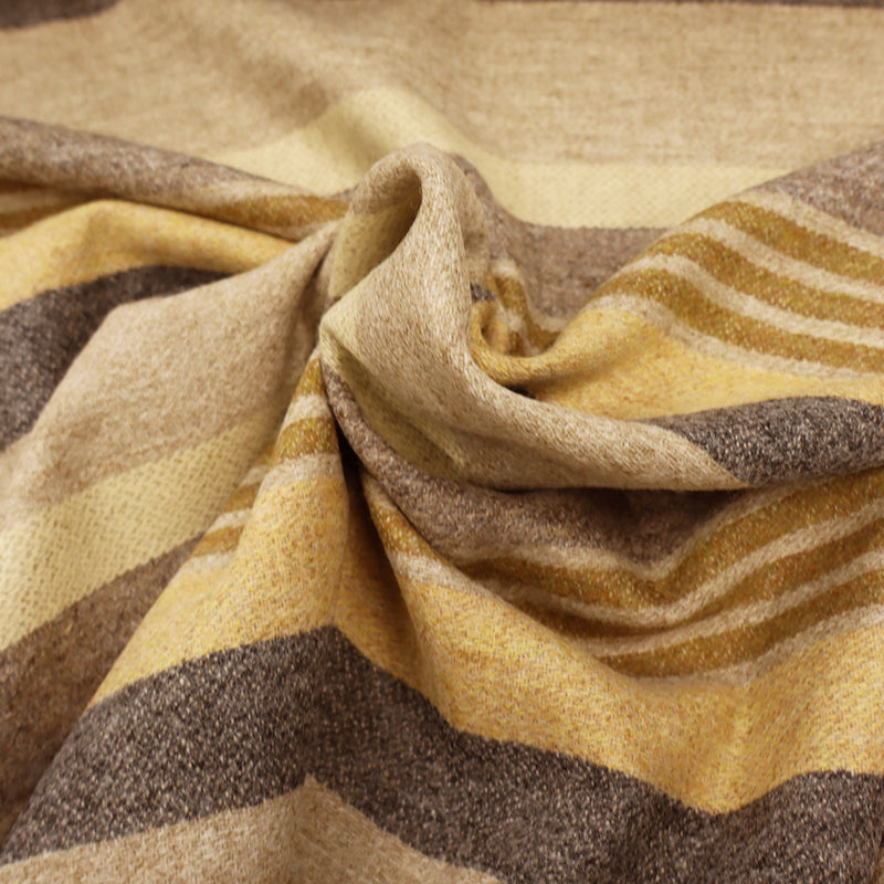 100% Wool Stripe Fabric - Yellow, Brown, Mustard and Grey