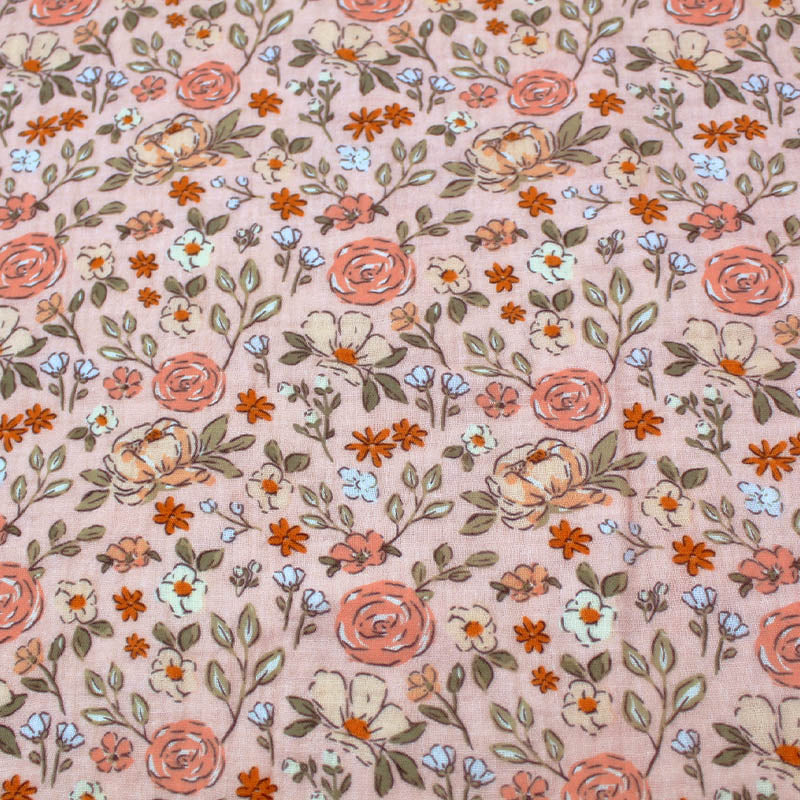 Peach Floral Double Gauze Fabric 100% cotton