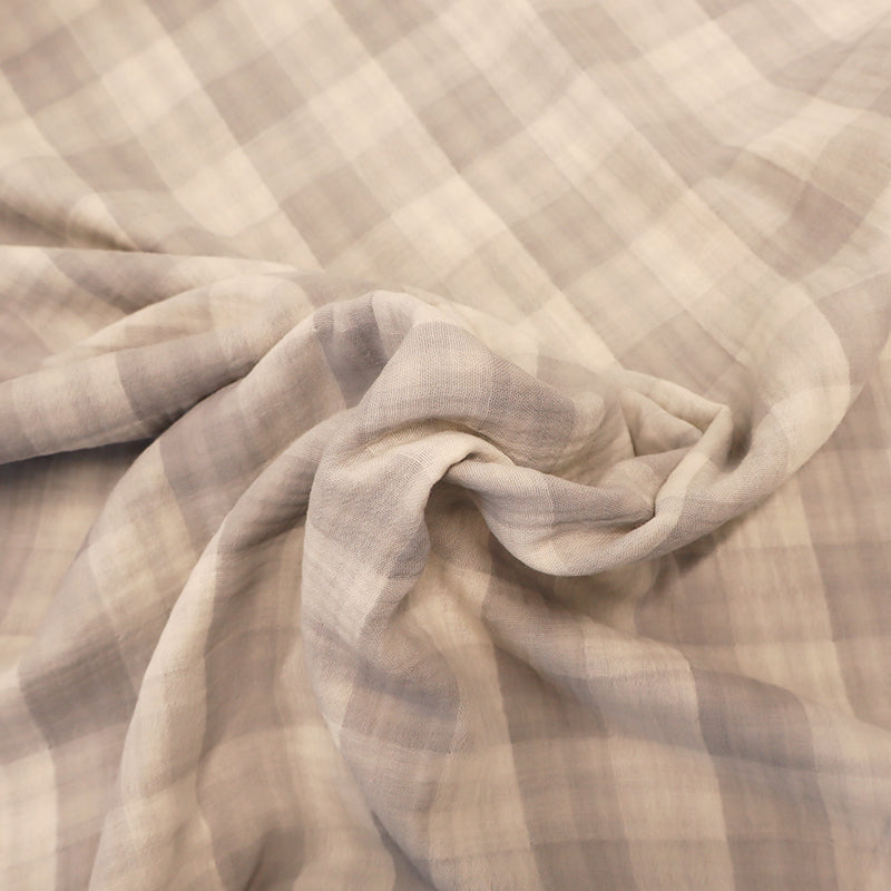 Reversible Grey Check Double Gauze Gingham Fabric 100% cotton