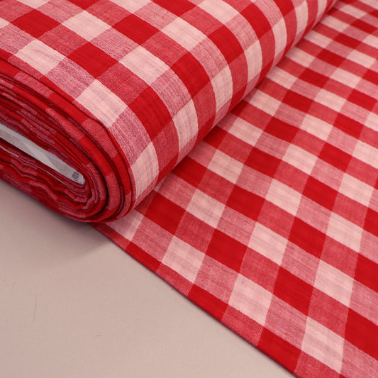 100% cotton Reversible Red Check Double Gauze Gingham Fabric