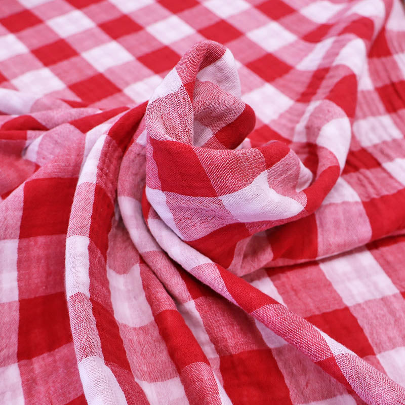 100% Cotton Reversible Red Gingham Double Gauze Fabric