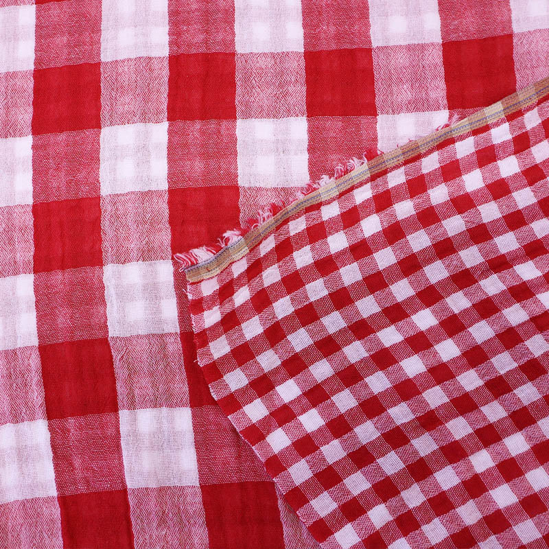100% Cotton Reversible Red Gingham Double Gauze Fabric