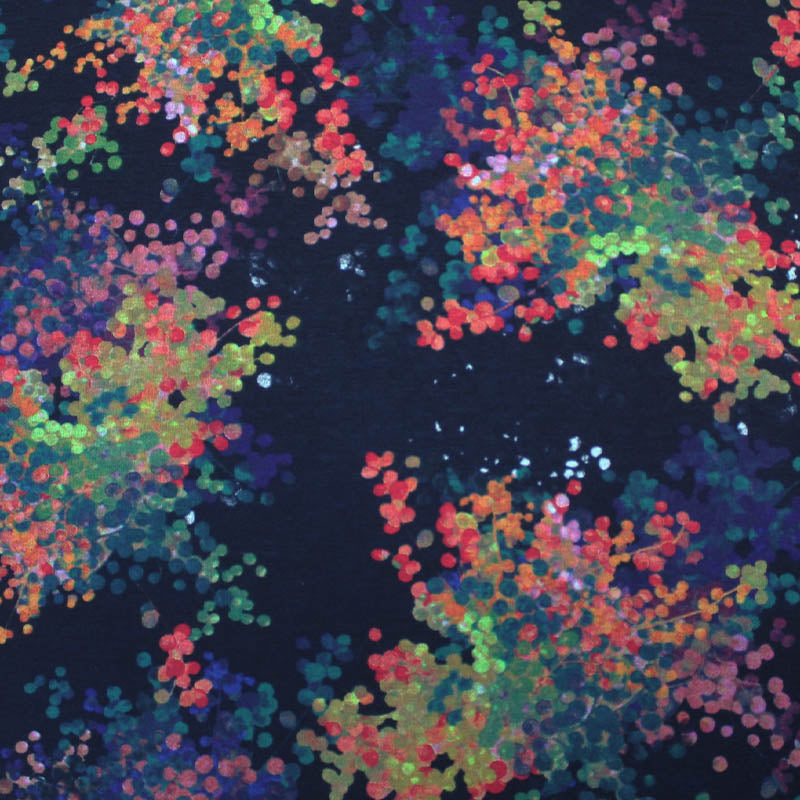 55% Polyester 45% Viscose  Navy Floral Double Knit Jersey Fabric 