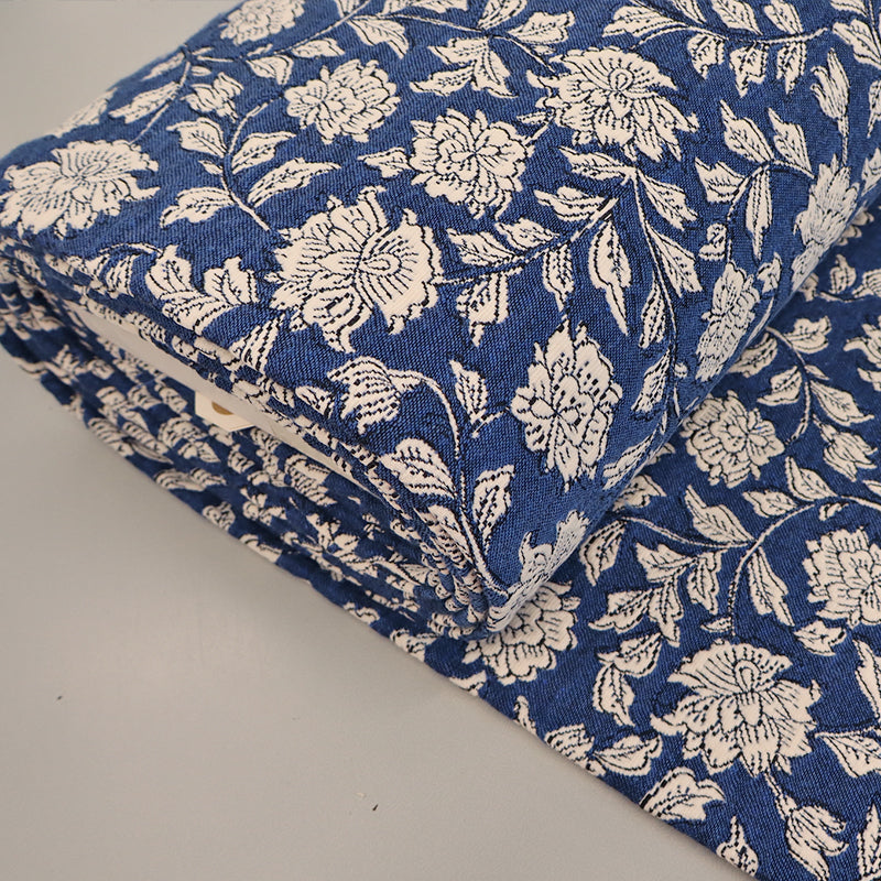 71% Cotton 29% Polyester Double sided Jacquard Dressmaking Fabric - Blue Floral