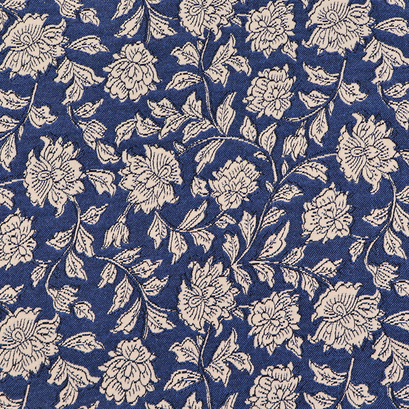 71% Cotton 29% Polyester Double sided Jacquard Dressmaking Fabric - Blue Floral