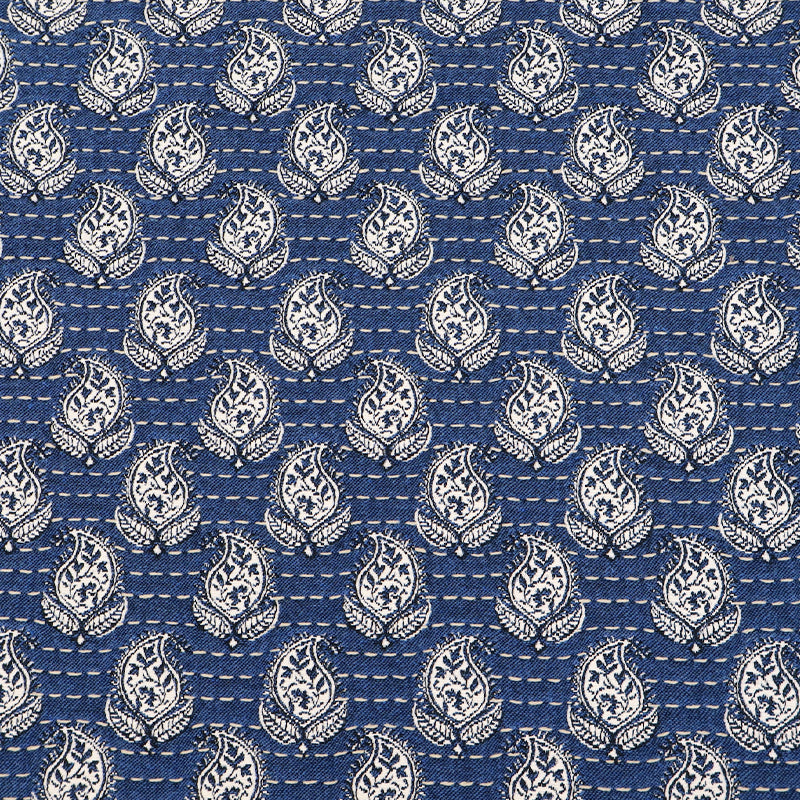 71% Cotton 29% Polyester Jacquard Fabric - Blue & Cream Paisley