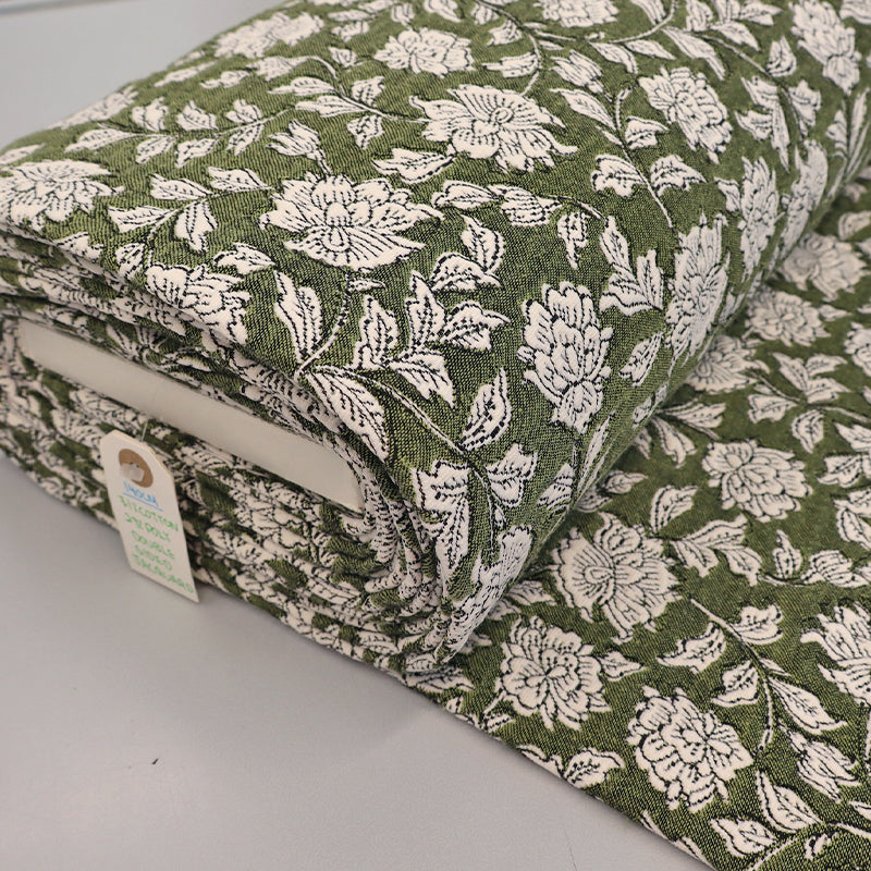 71% Cotton 29% Polyester Jacquard Dressmaking Fabric - Green  and Cream Floral