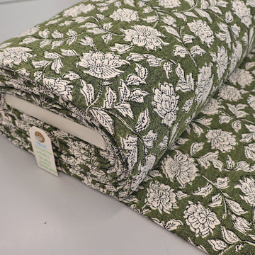 71% Cotton 29% Polyester Jacquard Dressmaking Fabric - Green  and Cream Floral