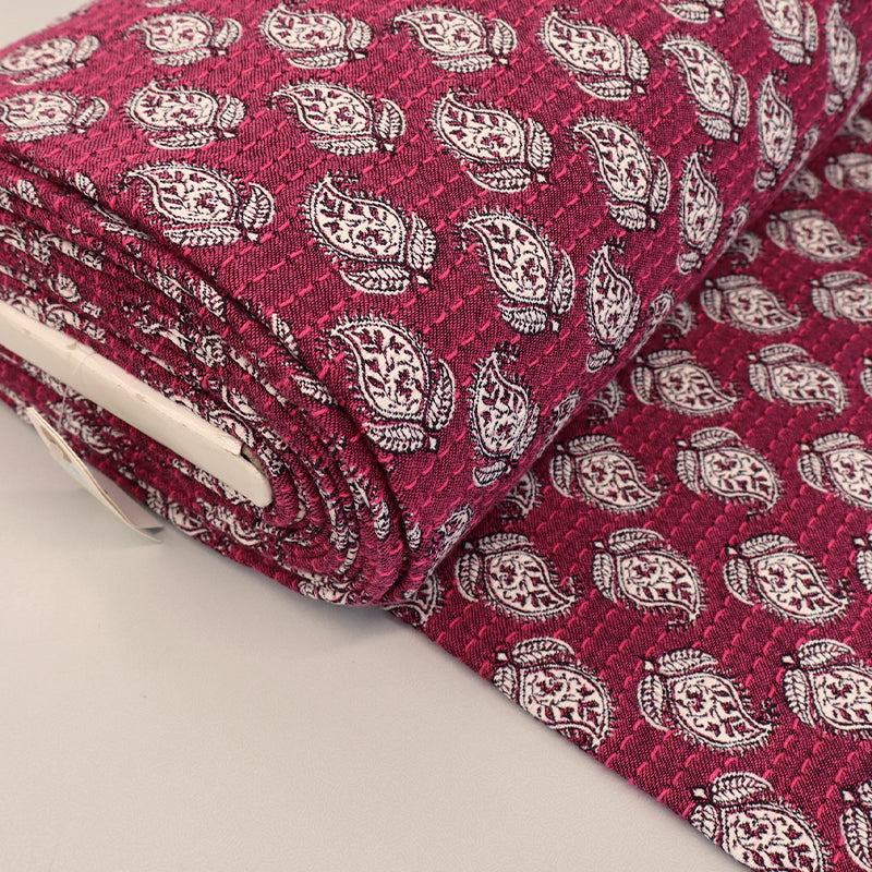 71% Cotton 29% Polyester Double Sided Jacquard Fabric - Pink Paisley