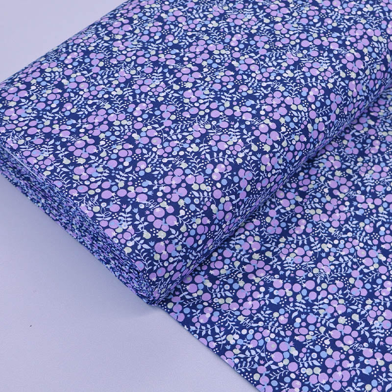 100% Cotton Blue and Lilac ;Berry Print Cotton Lawn Fabric