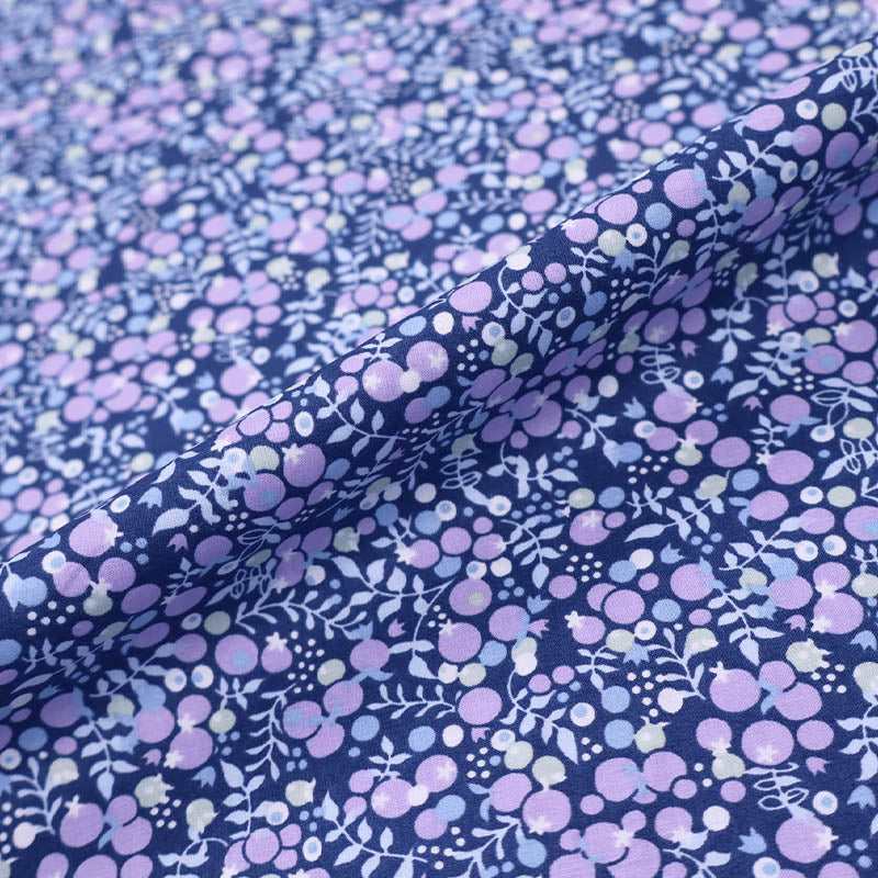 100% Cotton Blue and Lilac ;Berry Print Cotton Lawn Fabric