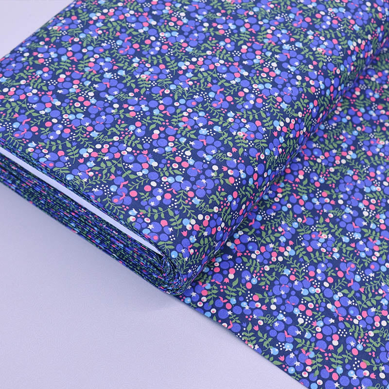 100% Cotton Blue and Pink Berry Print Cotton Lawn Fabric