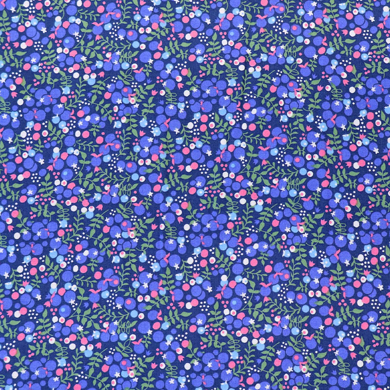 100% Cotton Blue and Pink Berry Print Cotton Lawn Fabric