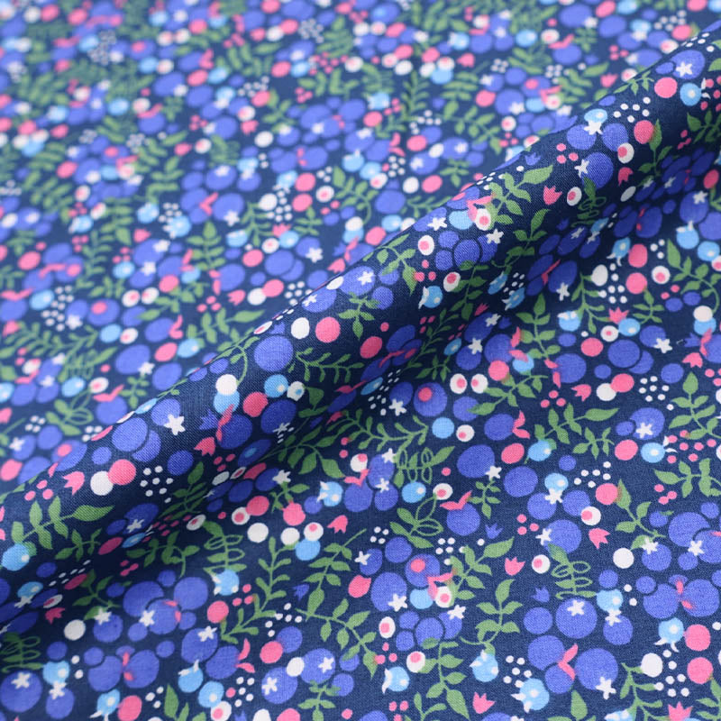 100% Cotton Blue and Pink Berry Print Cotton Lawn Fabric