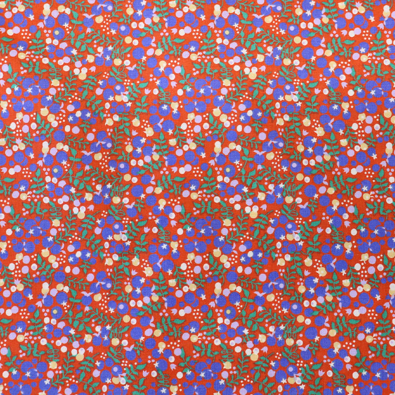100% Cotton Orange and Blue Berry Print Cotton Lawn Fabric